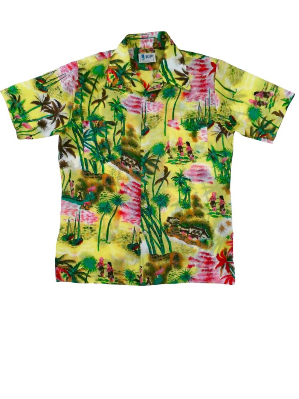 vtg KP Hawaiian shirt sz M hula girls & palm trees